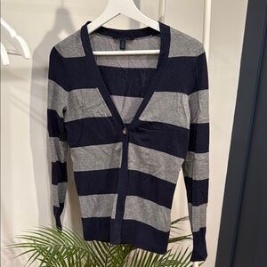 Tommy Hilfiger Blue and Gray Striped Cardigan Sweater